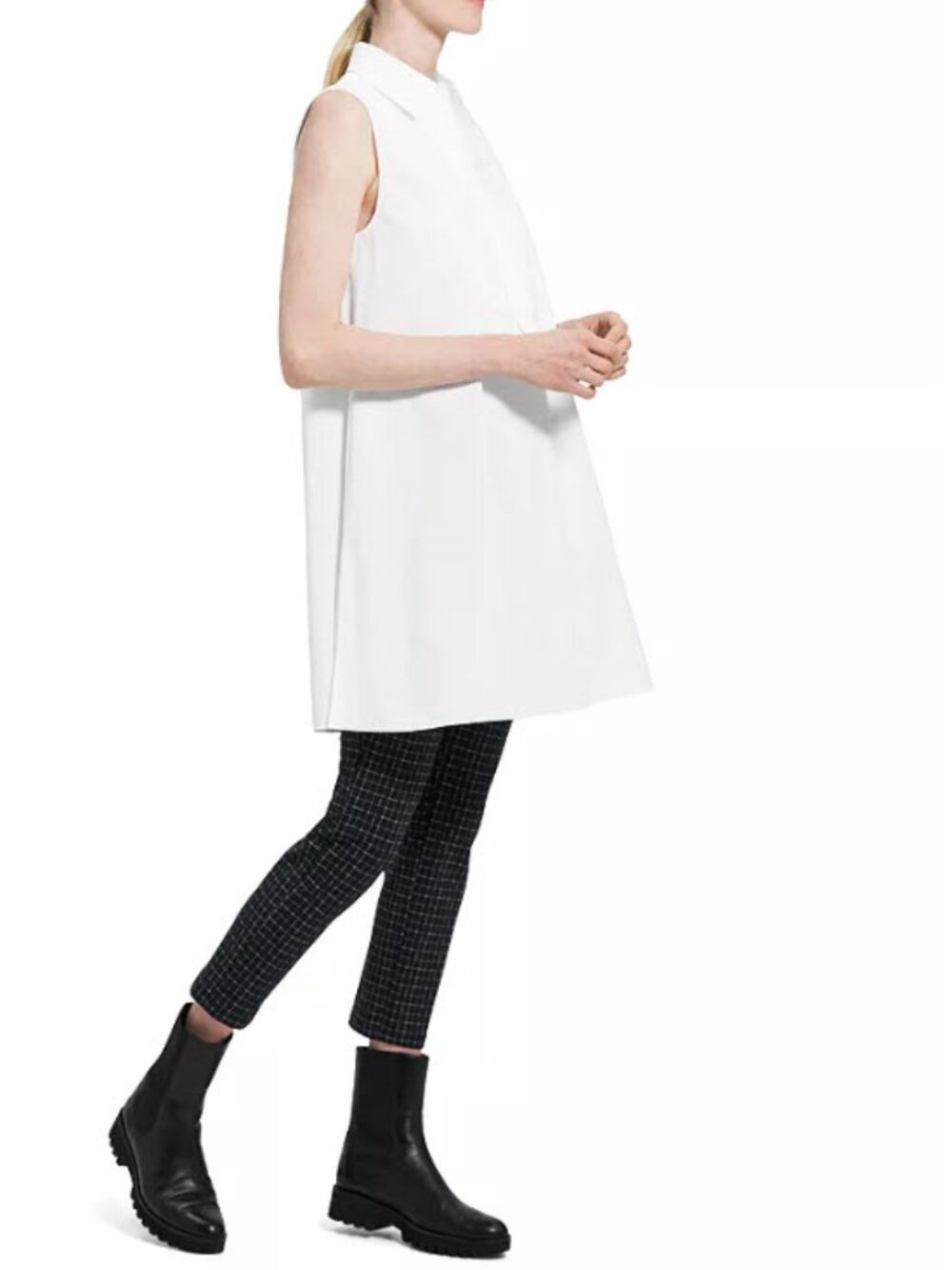 Theory White Sleeveless Bib Tunic Dress Size Small